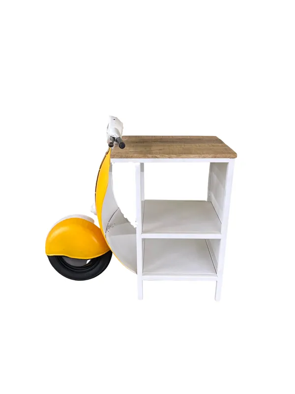 Yellow Wood And Metal Mini Scooter End or Side Table By Homeroots Budget
