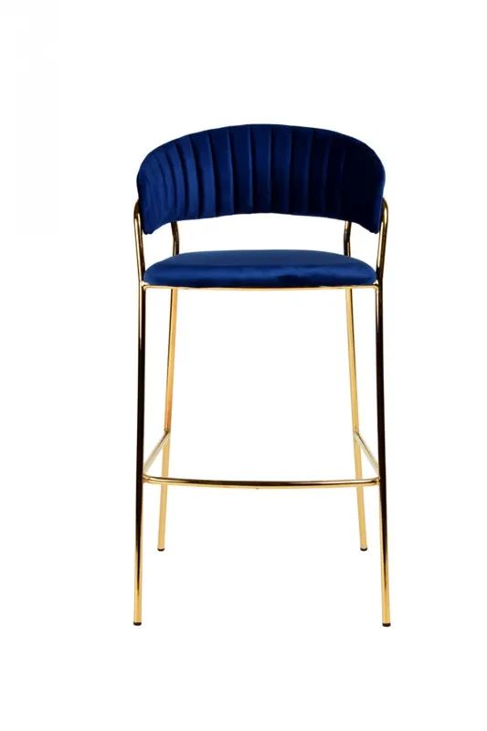 Best Seller Set Of Two 40" Blue And Golden Steel Low Back Bar Height Bar Chairs Wi