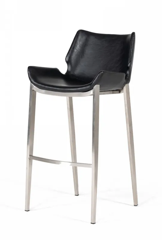 Set Of Two 42" Black Faux Leather And Steel Low Back Bar Height Chairs Trending