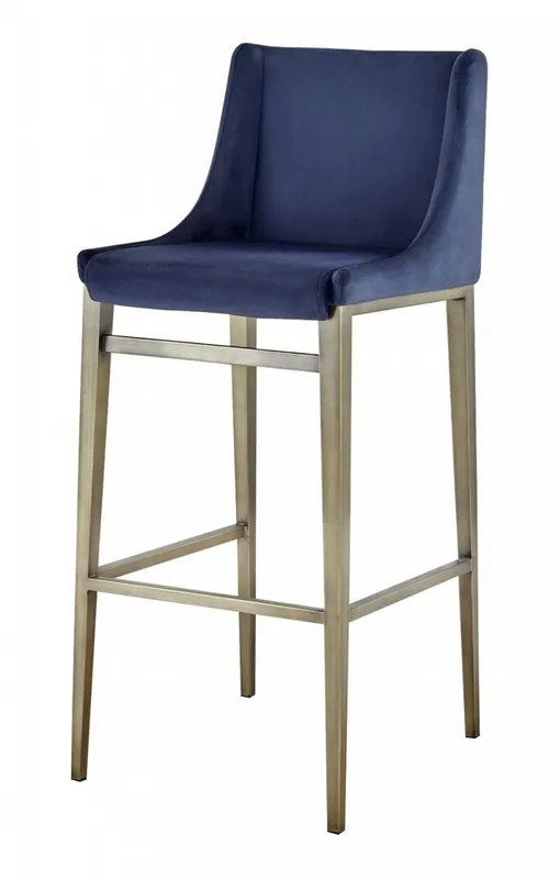 Set Of Two 41" Blue Velvet And Antiqued Gold Bar Height Chairs With Fo Order Now