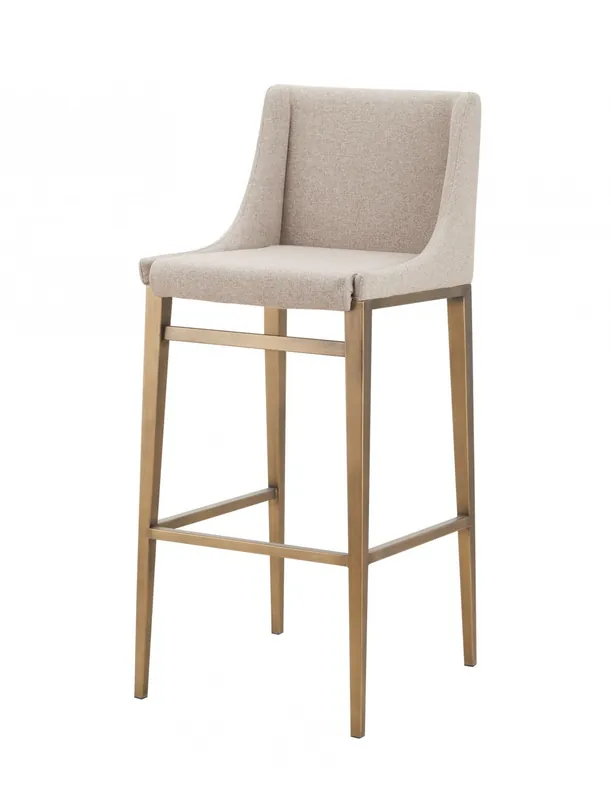 Set Of Two 41" Beige And Antiqued Gold Bar Height Chairs With Footrest Latest