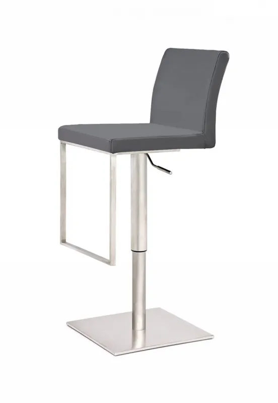 41" Grey Faux Leather And Stainless Steel Swivel Low Back Adjustable H Big Sale