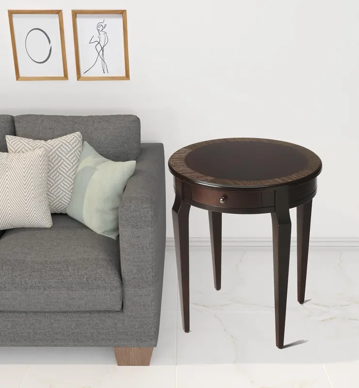 Place Order 24" Dark Brown And Cherry Nouveau Manufactured Wood Round End Table Wi