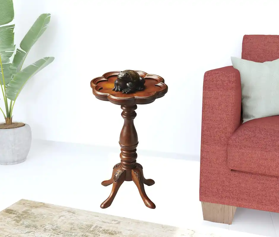 Instant Buy 20" Medium Brown And Olive Ash Wood Floral Top End Table By Homeroots