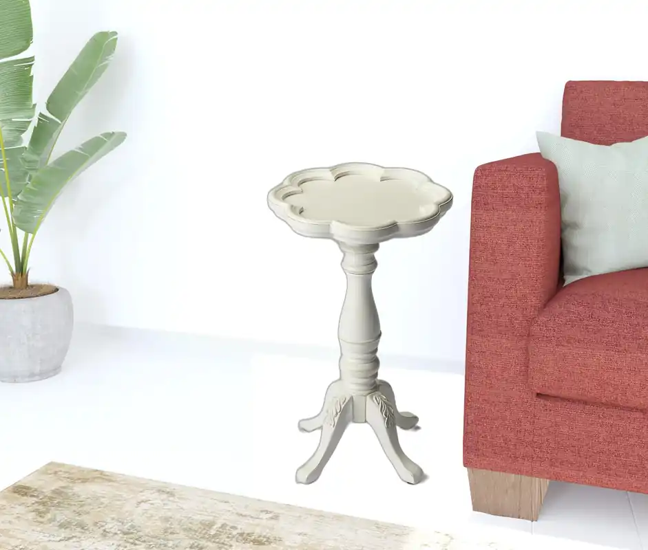 New Arrival 20" Cottage White Wood Floral Top End Table By Homeroots