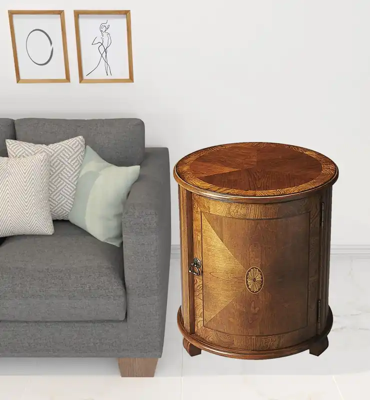 Handmade 24" Medium Brown And Olive Ash Manufactured Wood Round End Table By Ho