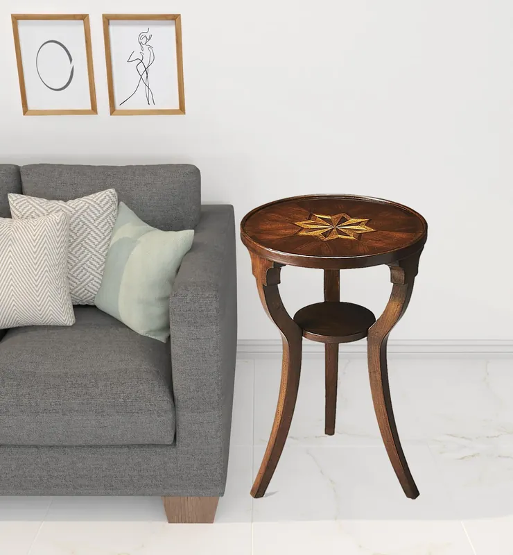 Modern 24" Cherry Manufactured Wood Round End Table With Shelf By Homeroots