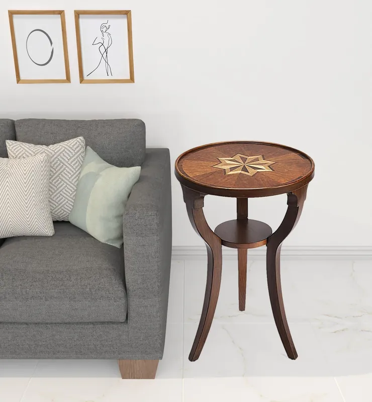 24" Brown And Olive Ash Manufactured Wood Round End Table With Shelf B Buy Direct