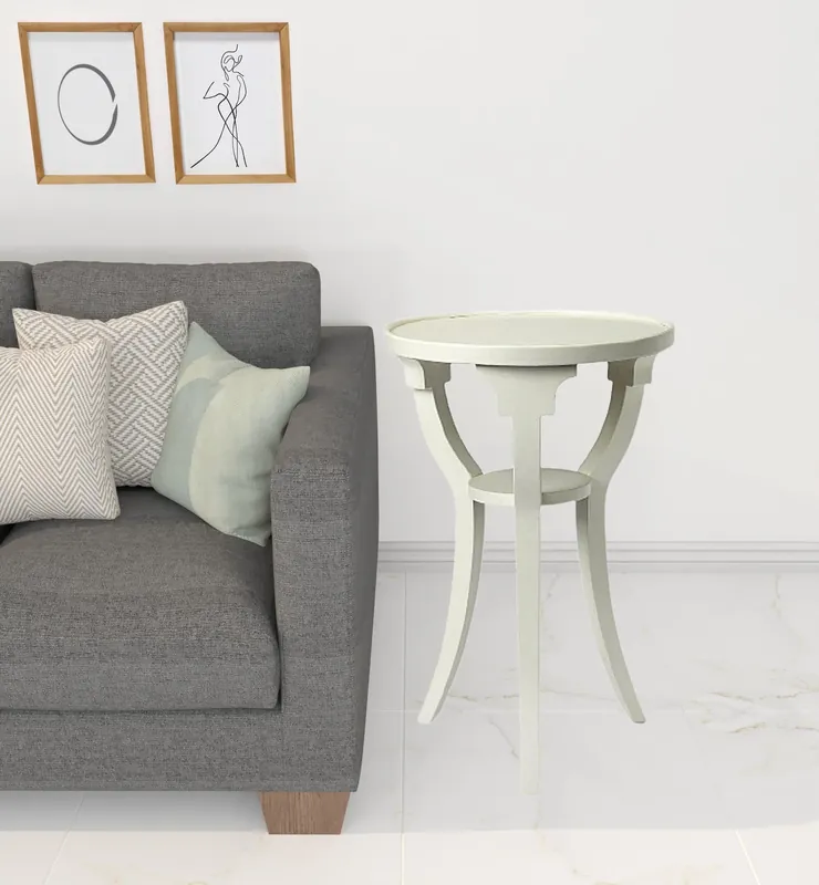 Time-Limited 24" White And Cottage White Manufactured Wood Round End Table With She