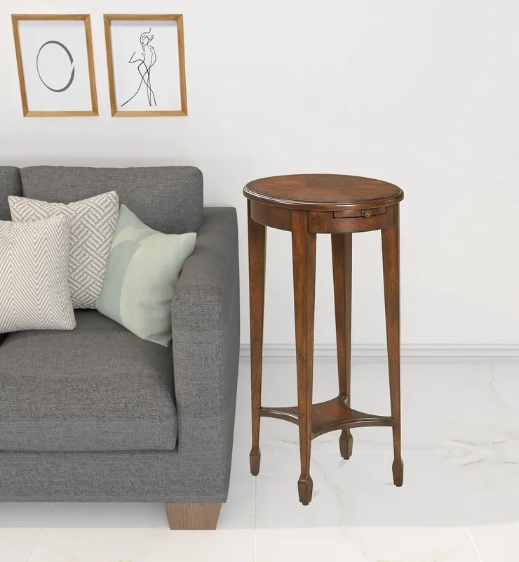 26" Dark Brown And Cherry Manufactured Wood Oval End Table With Shelf No Minimum Order