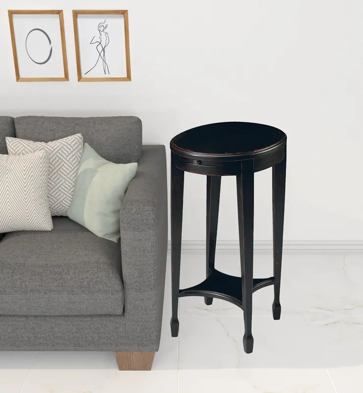 26" Rustic Black Manufactured Wood Oval End Table With Shelf By Homero Fast Shipping