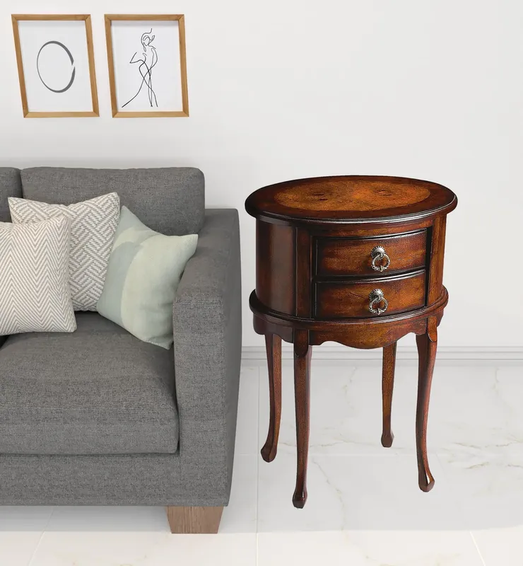 Save Now 26" Dark Brown And Cherry Manufactured Wood Oval End Table With Two Dr