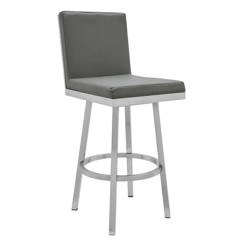 40" Gray Faux Leather And Iron Swivel Counter Height Bar Chair By Home Fan Favorite