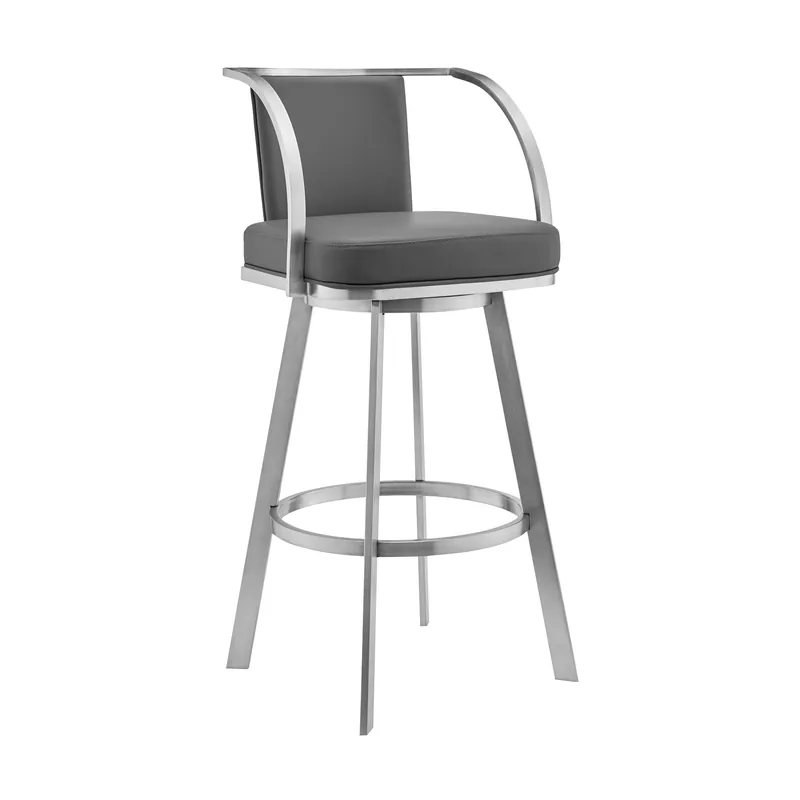36" Gray Faux Leather And Iron Swivel Counter Height Bar Chair By Home Fast Shipping