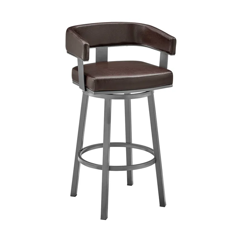 Grab Now 38" Chocolate Faux Leather And Iron Swivel Low Back Bar Height Chair B