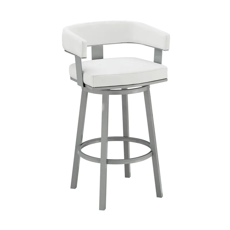 Time-Limited 38" White Faux Leather And Iron Swivel Low Back Bar Height Chair By Ho