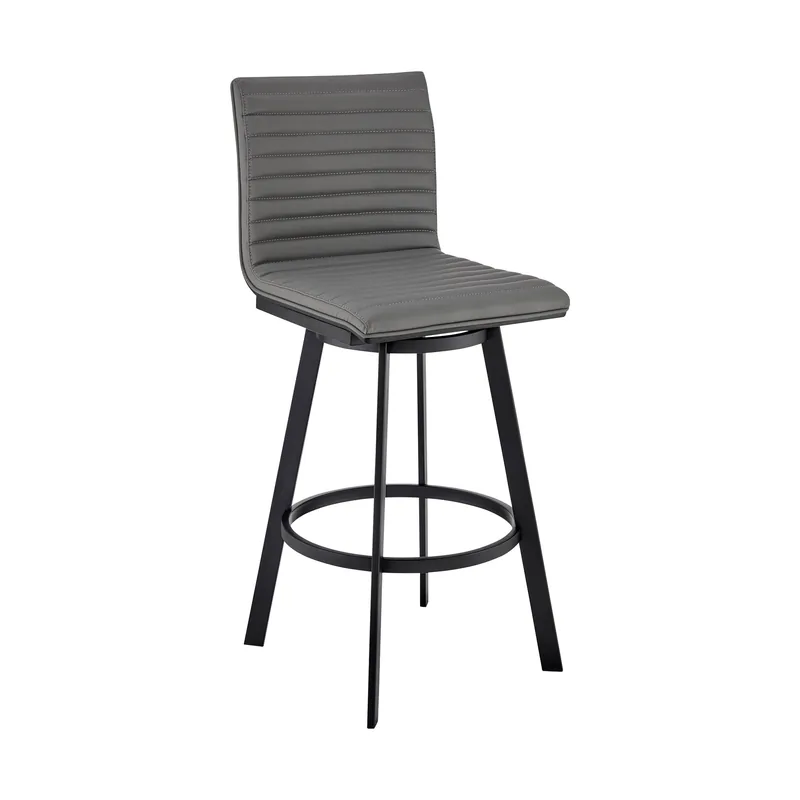 39" Gray Faux Leather And Iron Swivel Counter Height Bar Chair By Home Get Yours