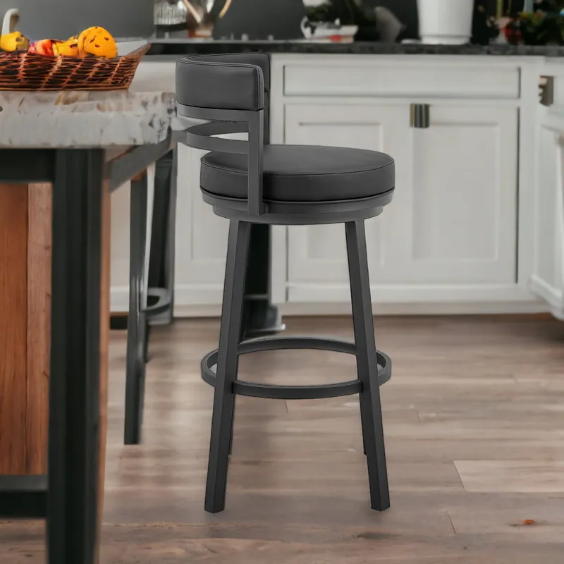 Fan Favorite 36" Black Faux Leather Counter Height Swivel Low Back Bar Chair By Hom