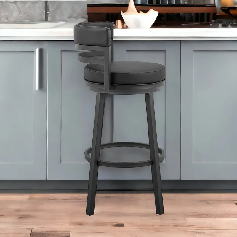 30" Black Faux Leather And Iron Swivel Low Back Bar Height Bar Chair W Exclusive Offer