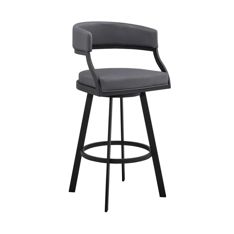39" Grey Faux Leather And Iron Swivel Low Back Bar Height Chair By Hom Buy Online