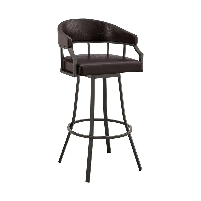 40" Brown Faux Leather And Iron Swivel Low Back Bar Height Chair By Ho New Release