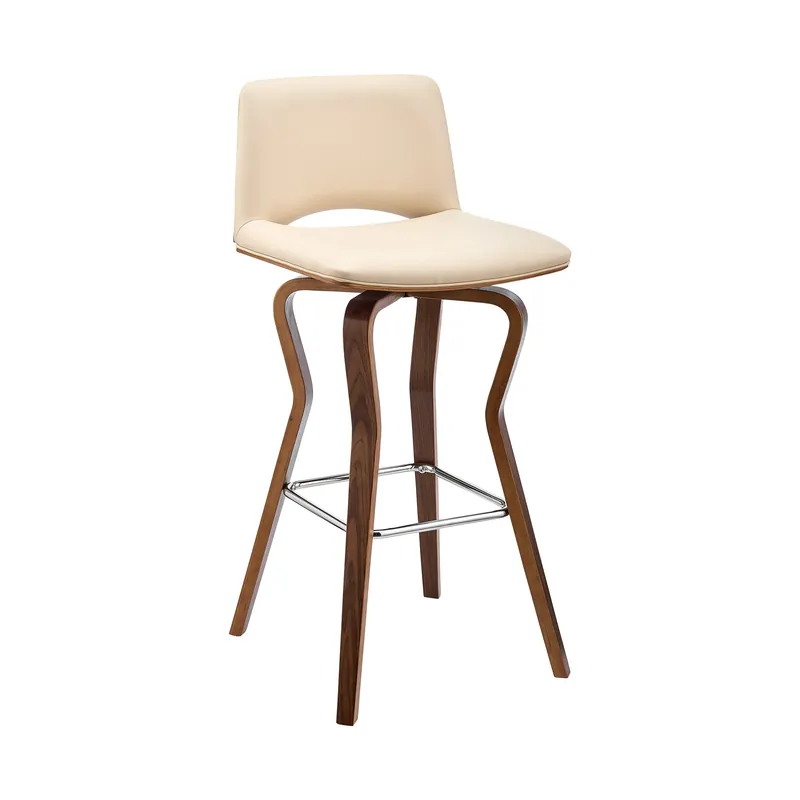 Save Now 40" Cream Faux Leather And Manufactured Wood Swivel Low Back Bar Heigh