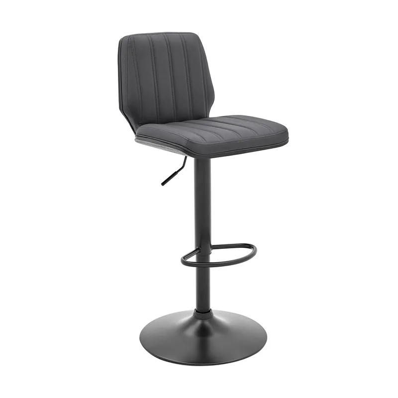 Trusted Brand 44" Gray Faux Leather And Iron Swivel Adjustable Height Bar Chair By H