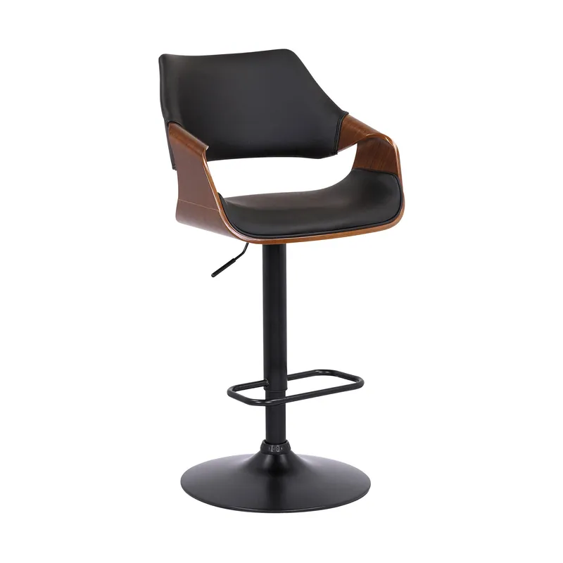 Black Faux Leather and Walnut Wood and Black Swivel Adjustable Bar Sto Direct From Factory