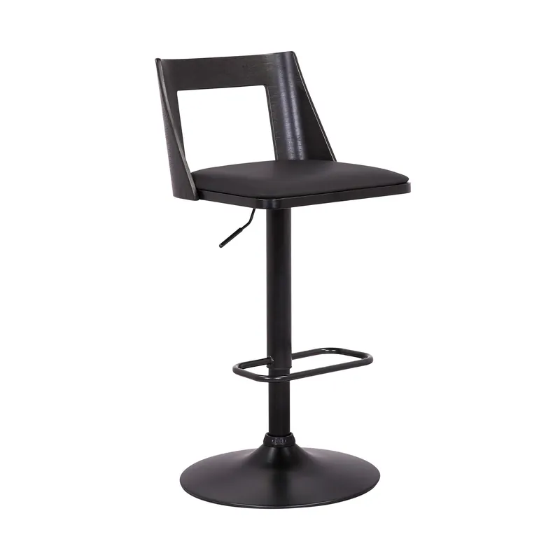 Last Chance 42" Black Faux Leather And Iron Swivel Adjustable Height Bar Chair By