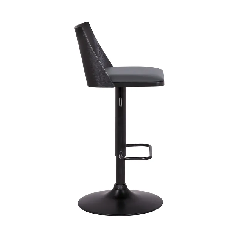 Genuine 42" Gray And Black Faux Leather Swivel Adjustable Height Bar Chair Wit