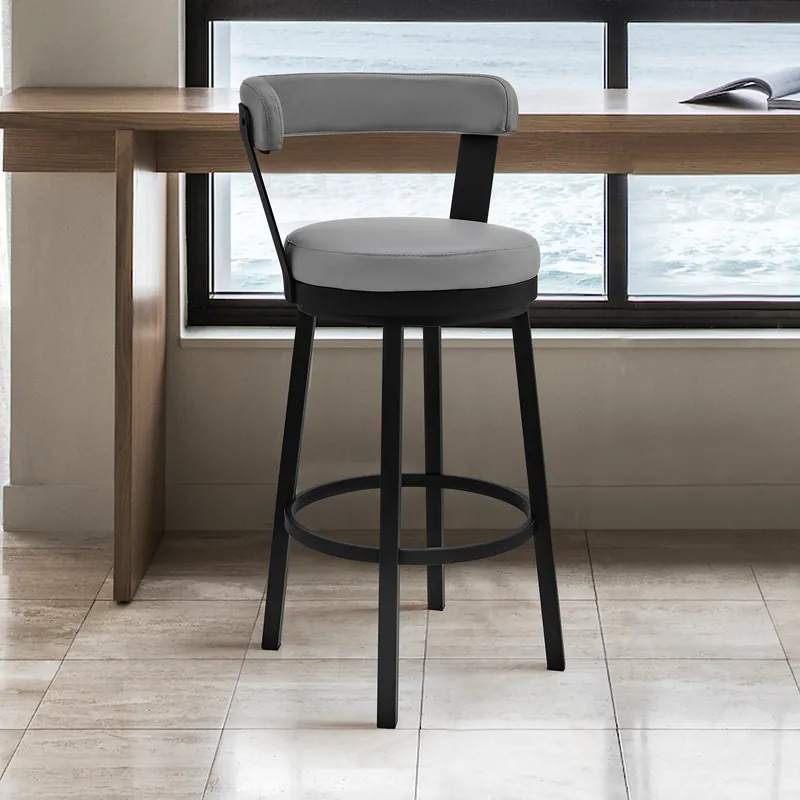 Best Seller 26" Chic Grey Faux Leather with Black Finish Swivel Bar Stool By Homer
