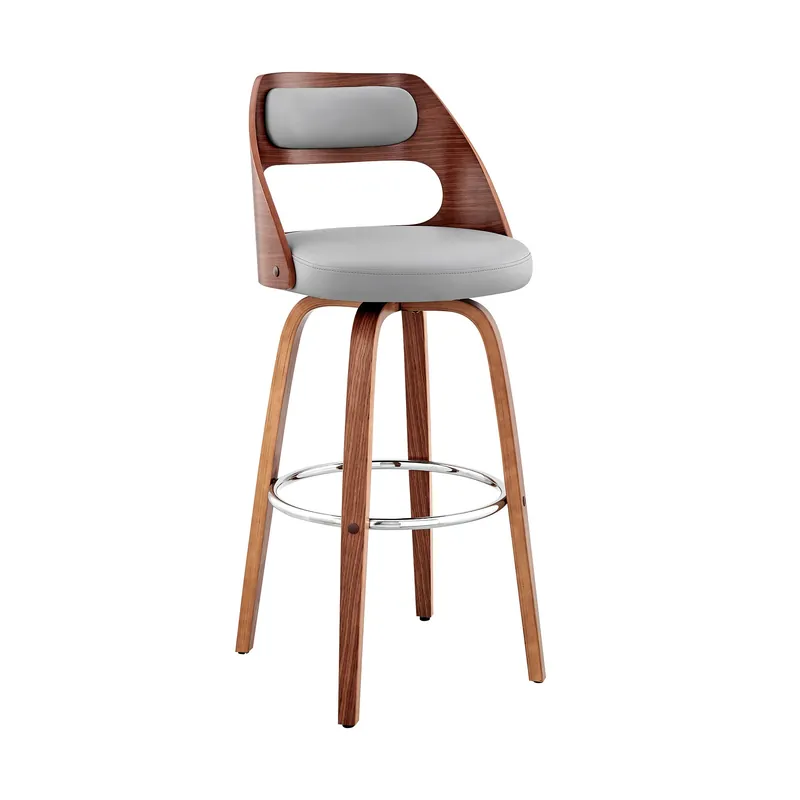 41" Gray Faux Leather And Manufactured Wood Swivel Bar Height Chair By Buy Direct