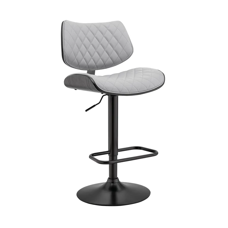 45" Gray Faux Leather And Iron Swivel Adjustable Height Bar Chair By H Handmade