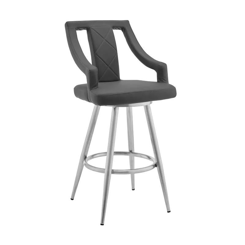 Weekend Sale 41" Gray Faux Leather And Iron Swivel Counter Height Bar Chair By Home