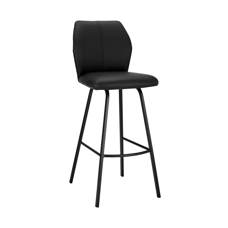 Fresh Stock 42" Black Faux Leather And Iron Bar Height Chair By Homeroots