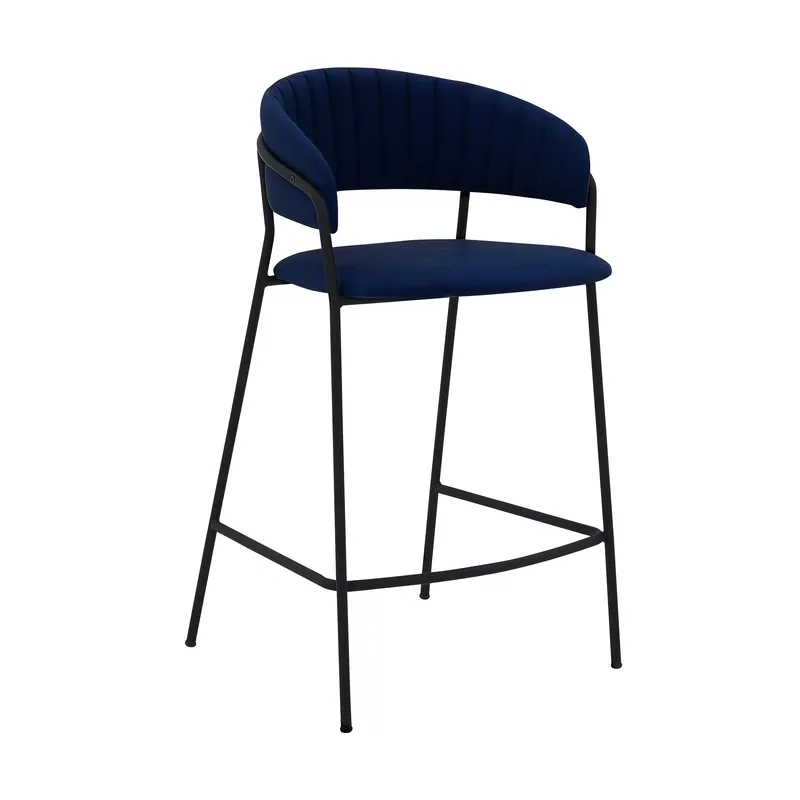 37" Blue Faux Leather And Iron Low Back Counter Height Bar Chair By Ho Holiday Sale