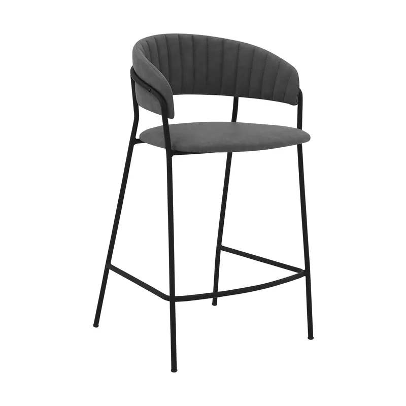37" Gray Faux Leather And Iron Low Back Counter Height Bar Chair By Ho Best Choice