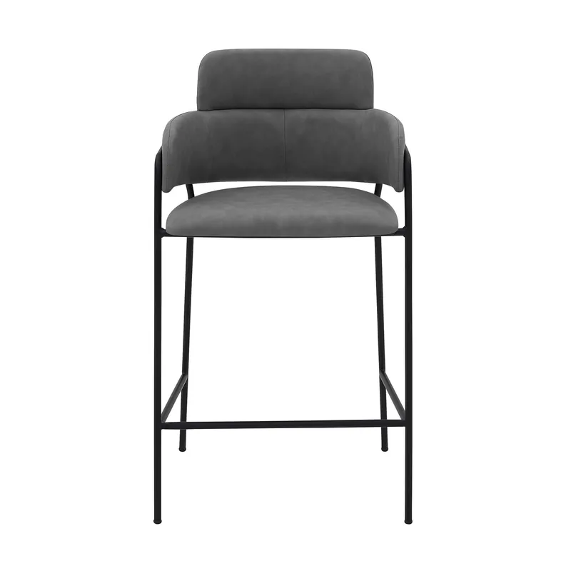 One Day Deal 37" Gray Faux Leather And Iron Counter Height Bar Chair By Homeroots