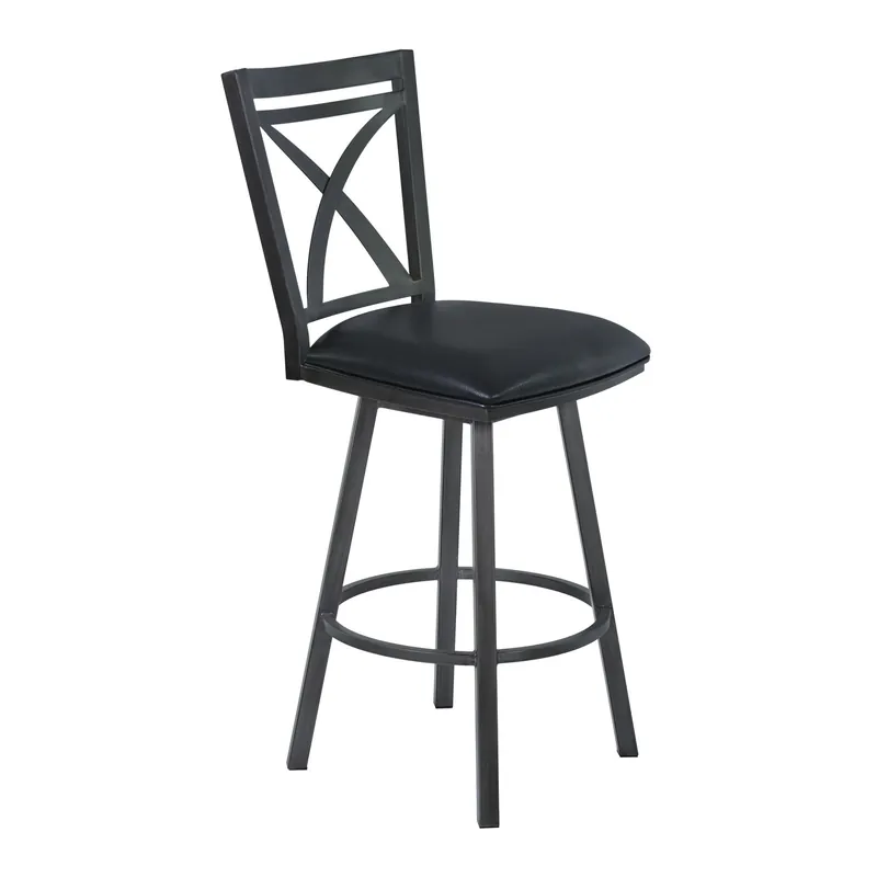46" Black Faux Leather And Iron Swivel Bar Height Chair By Homeroots Budget