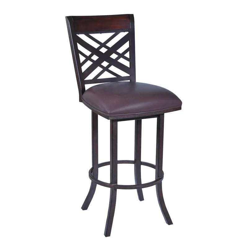 Express Delivery 41" Brown Faux Leather And Iron Counter Height Bar Chair By Homeroots