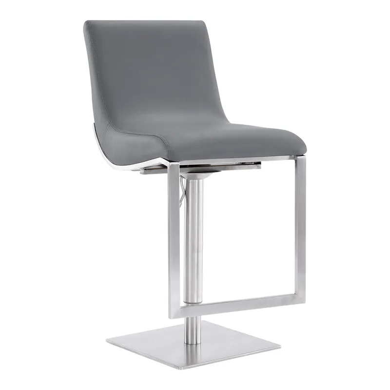 Limited Edition 47" Gray Faux Leather And Iron Swivel Adjustable Height Bar Chair By H