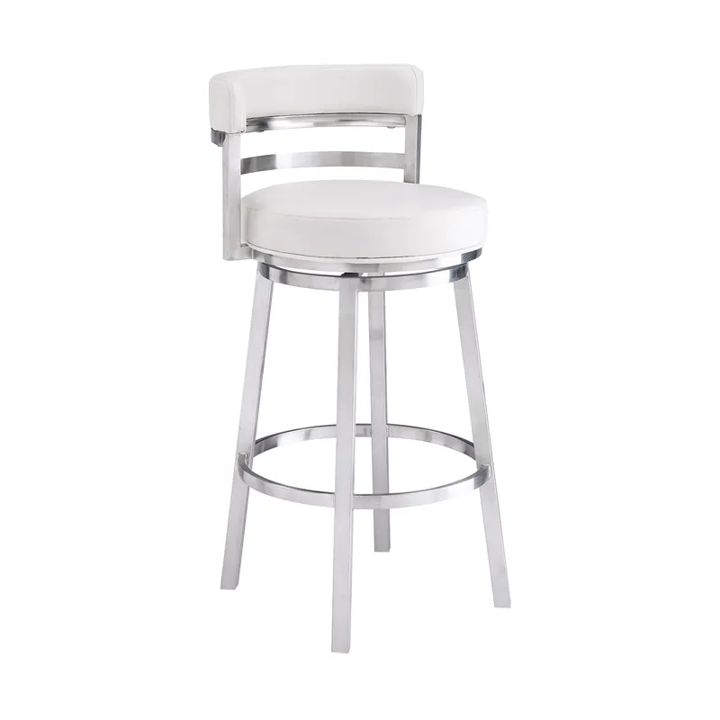 While Supplies Last 39" White And Silver Faux Leather Swivel Low Back Bar Height Chair Wit