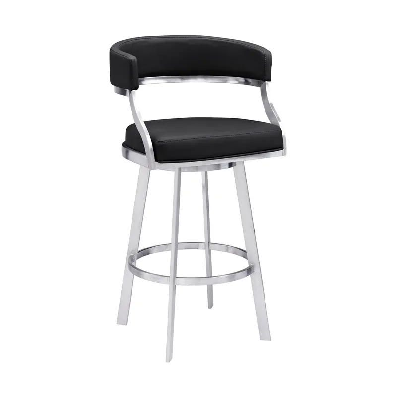 38" Black Faux Leather And Iron Swivel Counter Height Bar Chair By Hom Money Back Guarantee