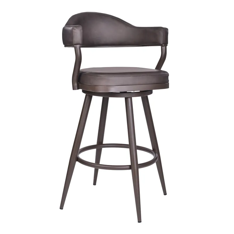 26" Brown Faux Leather and Iron Swivel Counter Height Bar Chair with F In Demand