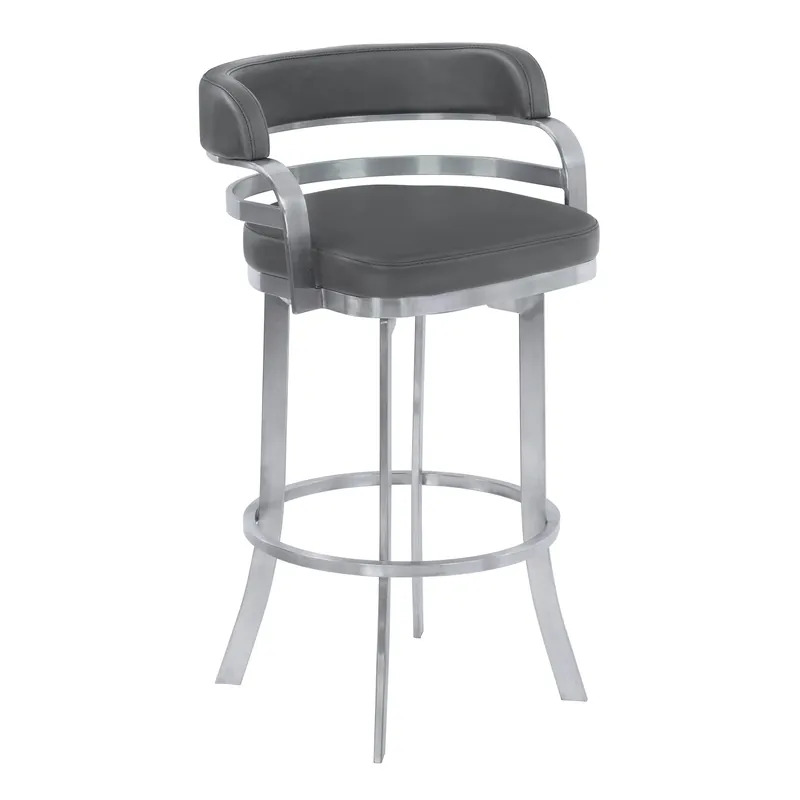 38" Gray Brushed Stainless Steel Bar Height Swivel Full Back Bar Chair Buy Today