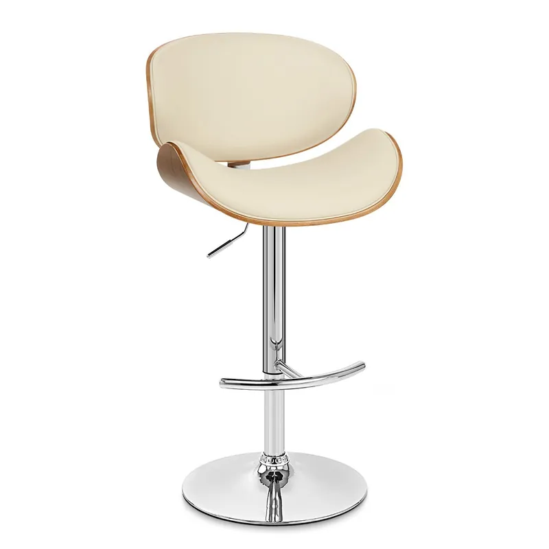 45" Cream Faux Leather And Solid Wood Swivel Adjustable Height Bar Cha Markdown