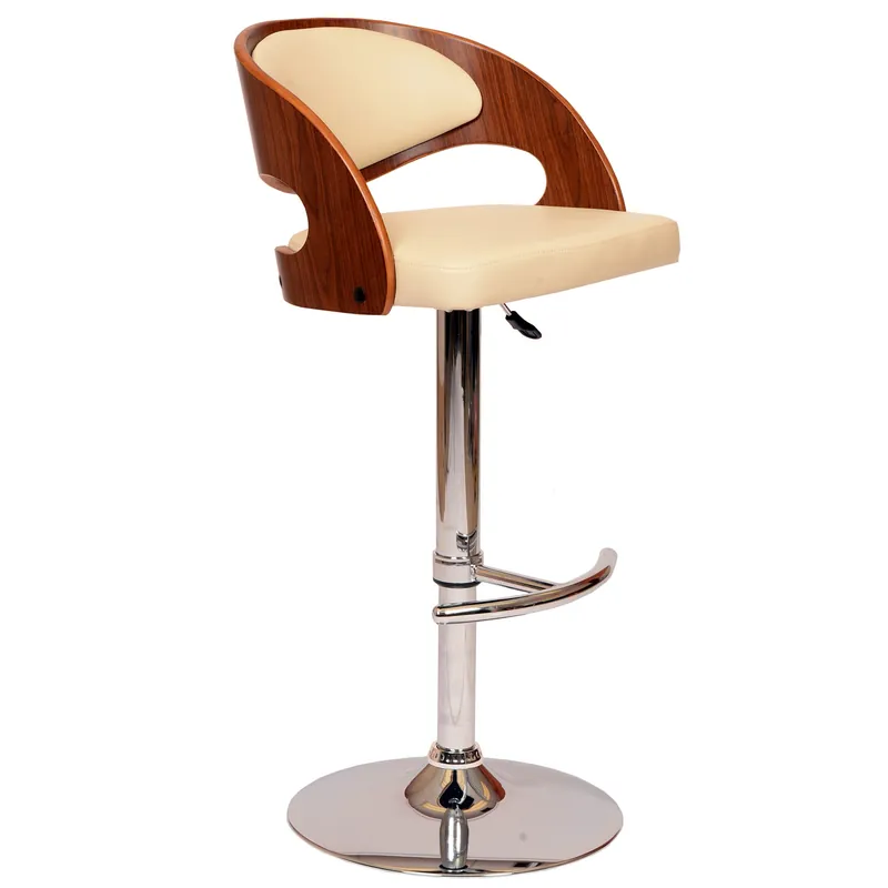 High Quality 43" Cream And Brown Faux Leather And Solid Wood Swivel Low Back Adjust