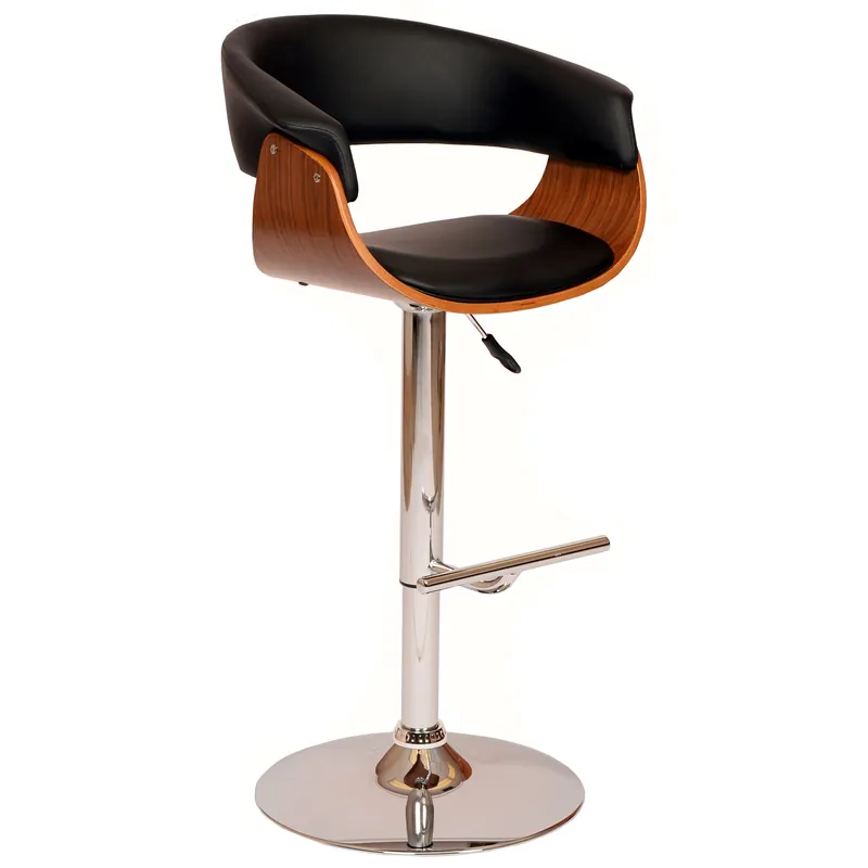Special Discount 44" Black And Brown Faux Leather And Solid Wood Swivel Low Back Adjust