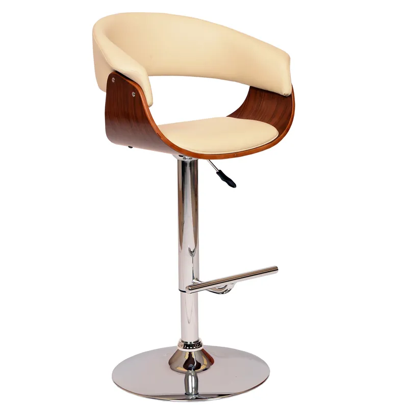 44" Cream And Silver Faux Leather And Solid Wood Swivel Low Back Adjus Place Order