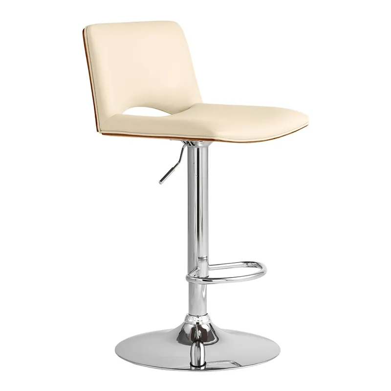 42" Cream Faux Leather And Manufactured Wood Swivel Low Back Adjustabl Trending